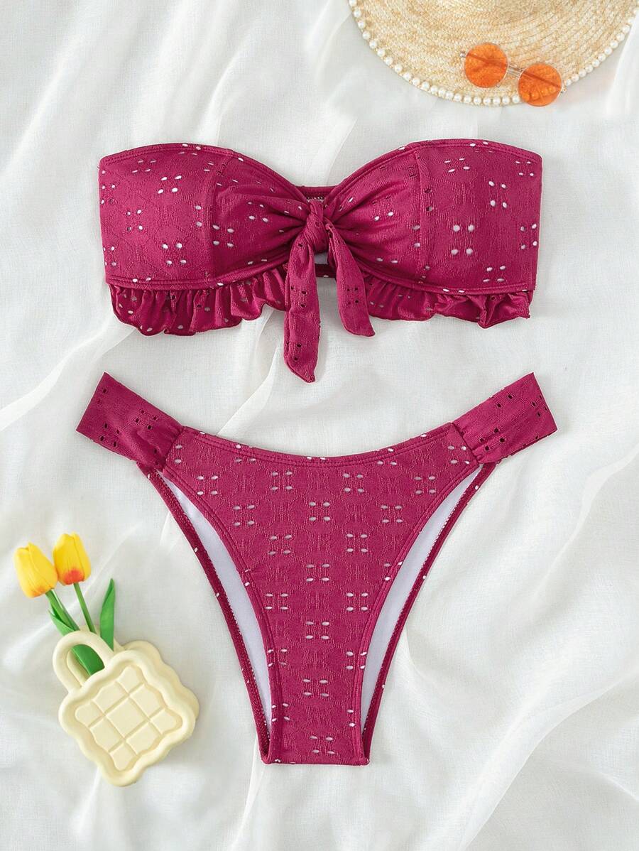SHEIN Swim Solid Color Summer Bikini Set With Strapless Ruffled Bikini ...