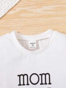 Young Girl Summer Heart Letter Print Short Sleeve Top And Solid Color Pleated Skirt 2pcs/Set - Multicolor - View 5