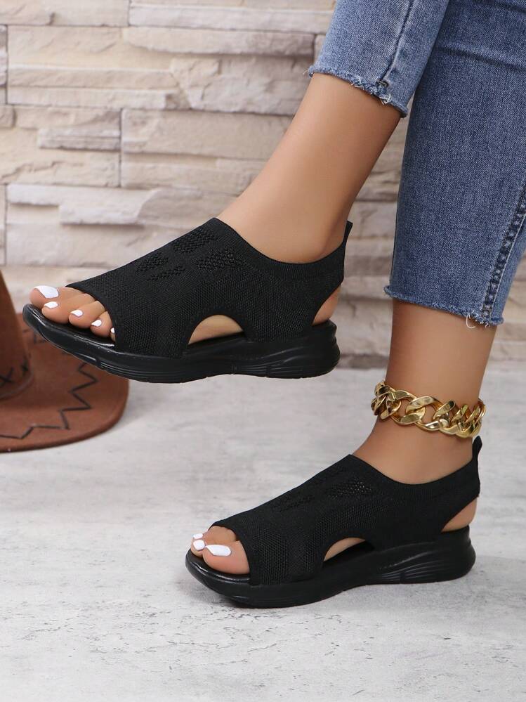 Sandalias romanas de mujer con suela gruesa y transpirable, con estilo de hada casual, sandalias deportivas con estilo INS para el verano 2024, esencial para viajar - Negro - Añade 6