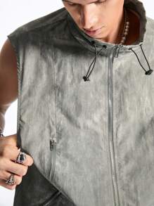 Manfinity NXTstreet Men's Stand Collar Zipper Closure Solid Color Casual Vest, For Fall Winter - Grey - View 3