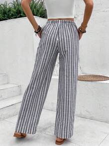 SHEIN LUNE 可追蹤的棉質條紋女士夏季長褲 - 彩色 - 查看 2