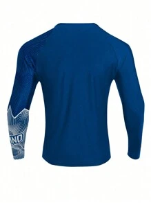 Surfspeed Men's Holiday Beach Printed Patchwork Long Sleeve Surfing T-Shirt Athletic Workout Shirt - Blue - View 2