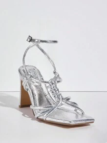 SHUZIA Women Fashionable Silver High Heel Sandals, Versatile - Silver - View 2