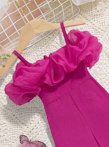 SHEIN Baby Girl Mesh Ruffle Trim Cold Shoulder Jumpsuit , Suitable For Summer Vacation