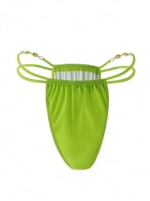 SHEIN Swim Curve Quần bơi khoét lỗ hình vỏ sò màu trơn cỡ lớn mùa hè - màu xanh lá - Xem 2