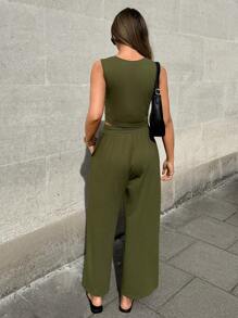 SHEIN LUNE Women Summer Tank Top & Wide Leg Pants Two-Piece Outfit