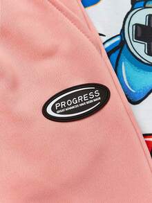 男童2件組休閒塗鴉字母印花圓領T恤和針織短褲 - 粉色 - 查看 4