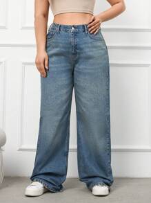 RueChic Jeans à jambes larges avec ceinture en coton 100% grande taille