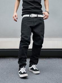 Manfinity EMRG Men Straight-Leg Jeans With Pockets For Daily Casual And Travel, Black Jeans Men, Men Hip Hop Jeans, Men Streetwear Jeans - Black - View 5