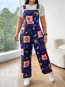 Flirla 女士加大尺碼方塊拼接印花連身褲 - 彩色 - 查看 1