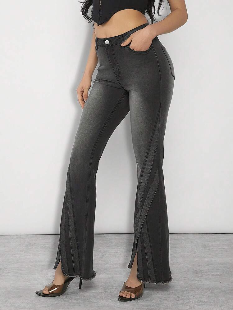 Contrast Stripe Flare Leg Jeans