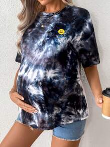 SHEIN 孕婦隨機印花圓領短袖T恤 - 藍色 - 查看 1