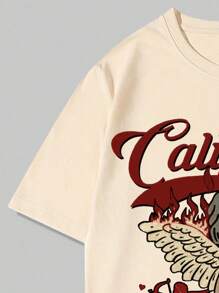 ROMWE MEN Street Life Camiseta con estampado de letra y ángel para hombres, escuela