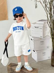 SHEIN Summer,Holiday,Traveler Young Boys' Street Style Cool Texture Fabric Tee Shorts Backpack 3pcs Set For Summer