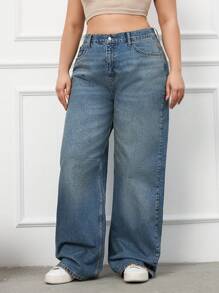 RueChic Jeans à jambes larges avec ceinture en coton 100% grande taille