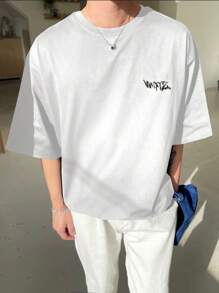 DAZY Camiseta de verano para hombre con cuello redondo casual, mangas cortas y estampado de letras