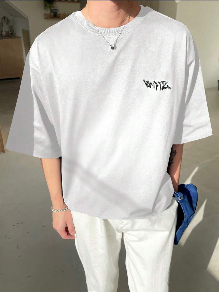 Men Summer Letter Print Casual Round Neck Short Sleeve T-Shirt