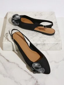 SHUZIA Women's Fashion Sparkly Rhinestone Decor Point Toe Flat Shoes - Black - View 2