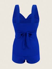 Swim Lushoire Women Solid Color Wrap Cross Tankini Top And Shorts Swimwear Set, Suitable For Beach And Pool,Summer Beach - Royal Blue - View 8