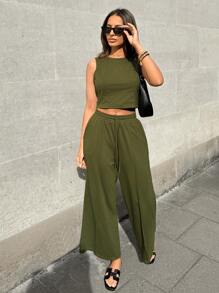 SHEIN LUNE Women Summer Tank Top & Wide Leg Pants Two-Piece Outfit