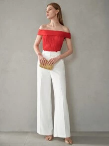 MOTF PREMIUM 纯色斜口袋前缝直筒西装裤 - 白色 - 查看 5