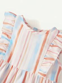 Baby Girl Striped Ruffle Sleeveless Round Neck Jumpsuit With Elastic Waistband - Pink - View 3