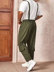 Manfinity Homme Men's Plus Size Drawstring Waist Workwear Jumpsuit With Bib Pockets And Straps