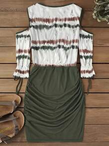 INAWLY Women Fashionable Colorful Printed Off Shoulder V-Neck Dress