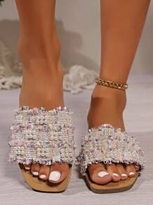 Sandales plates bohèmes d'été populaires pour femmes avec perles, convenant pour les occasions décontractées, la plage et les mariages, Saint-Valentin