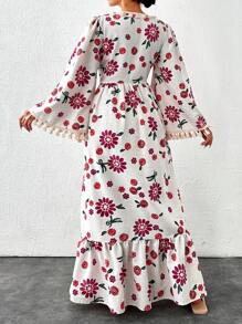 Women Bohemian Embroidery Maxi Dress With Tassel Hem, Perfect For Vacation - Multicolor - View 2