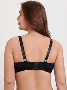 大碼蕾絲拼接鋼圈胸罩 - 藕粉色 - 查看 6