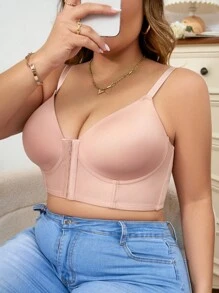Front Closure Solid Color Plus Size Bra - 1pc Wireless