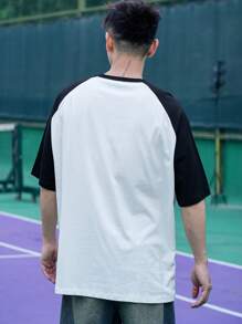 DAZY T-shirt casual à manches courtes pour hommes avec imprimé slogan en bloc de couleurs, manches raglan. Tee-shirts graphiques