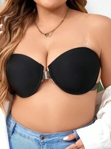 大尺碼女士前扣式有鋼圈胸罩，單件裝 - 黑色 - 查看 3