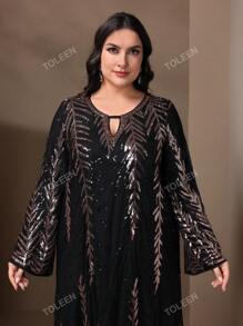 Vestido largo elegante y brillante de estilo árabe para mujeres de talla grande