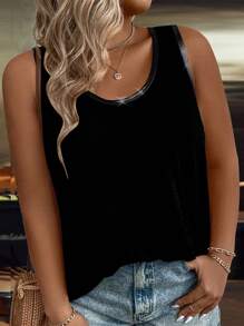 SHEIN LUNE Camiseta de tirantes de cuello redondo de talla grande en unicolor para vacaciones y ocio
