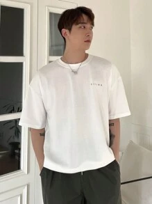 DAZY Tricou casual cu mânecă scurtă de vară pentru bărbați, tricou cu guler rotund și imprimeu cu litere, tricouri grafice