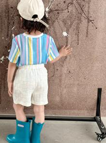 SHEIN 年輕男孩紳士風格舒適短褲，適用於度假 - 白色 - 查看 2