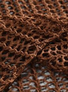 Manfinity Fever City Men's Round Neck Hollow Design Casual Daily Sweater, Men Crochet Top, Mesh Top, Open Knit Top, For Fall - Coffee Brown - View 3