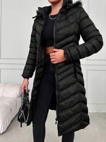 RueChic Women'S Hooded Winter Jacket With Collar - Dark Grey - View 1