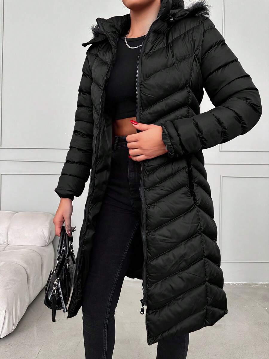 RueChic Women'S Hooded Winter Jacket With Collar - Dark Grey - View 1