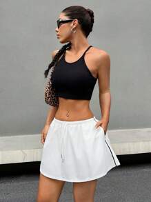 SHEIN EZwear Women Drawstring Side Striped Summer Casual Skirt