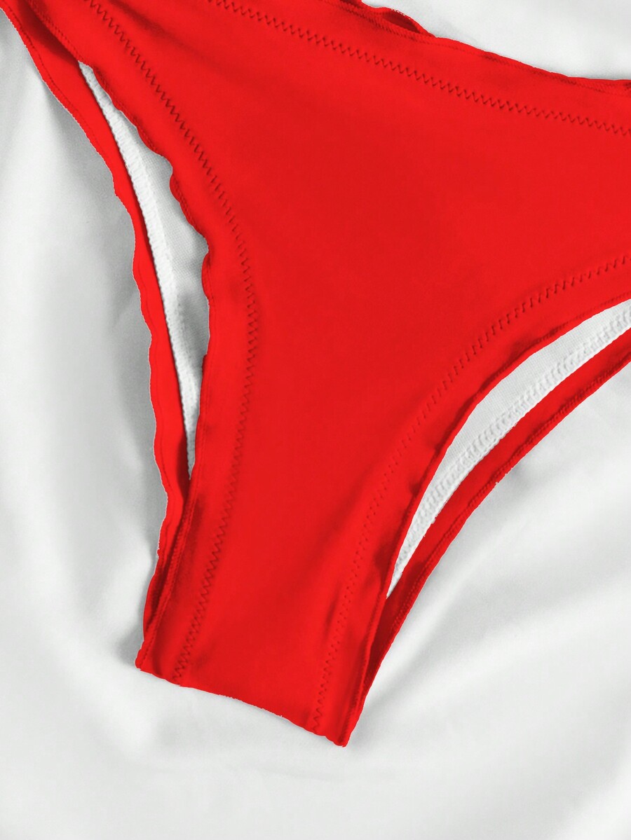 SHEIN Swim Biquíni de Halter de Verão com Babados e Renda em Cor Sólida