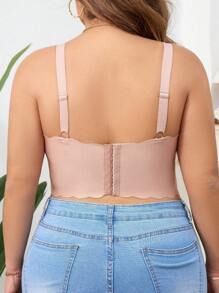Bralette sin aros, de unicolor y talla grande, con bordes en forma de concha y tirantes anchos - Albaricoque - Ver 2