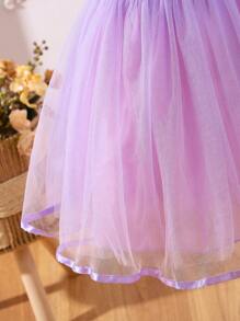 SHEIN Glamorique Kids Vestido de fiesta de princesa para niña con estilo de sirena, de malla y contraste