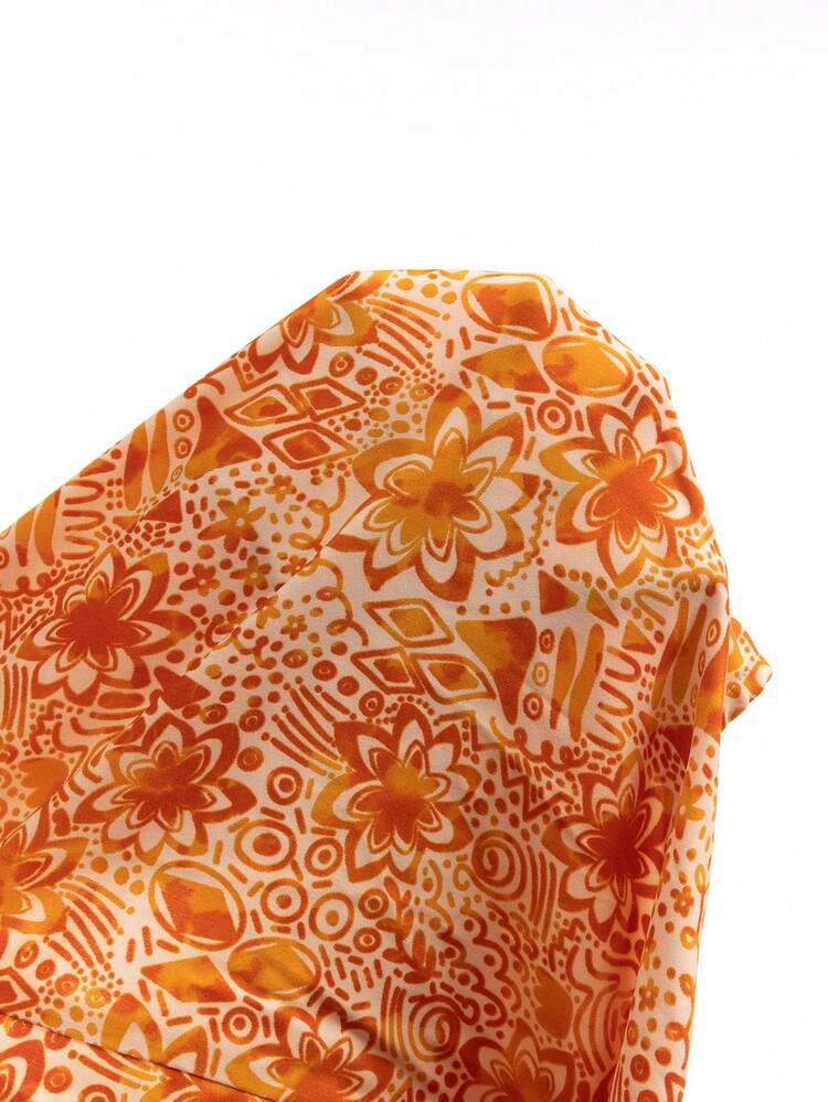 V-Neck Lantern Sleeve Hollow Out Waist A-Line Dress