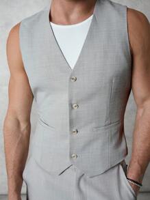 Forever 21 Men's Business Button Front Sleeveless Suit Waistcoat Vest In Grey, For Spring And Summer - Light Grey - View 1