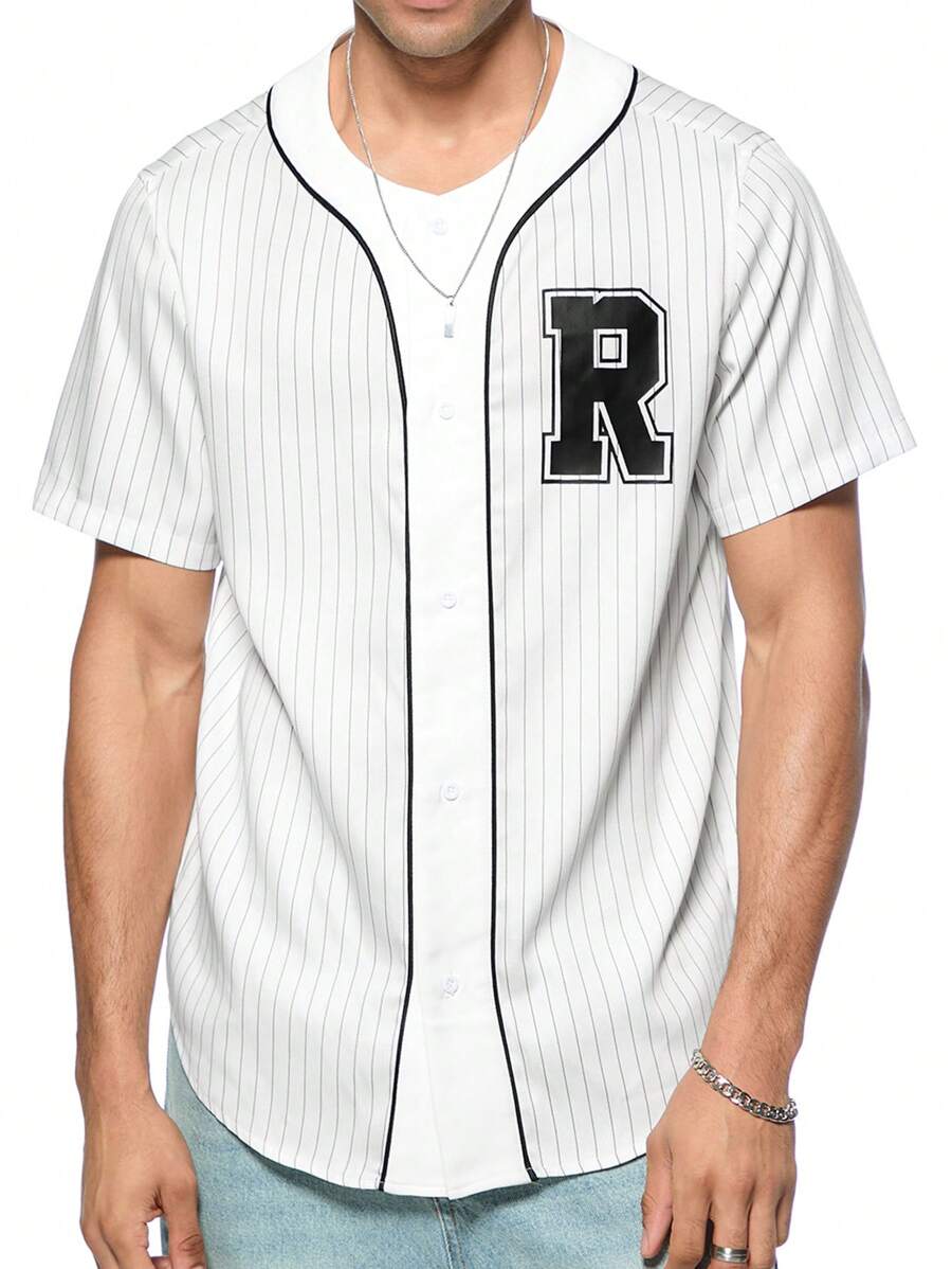 Forever 21 Men's Vertical Striped Baseball Shirt In White - White - View 1