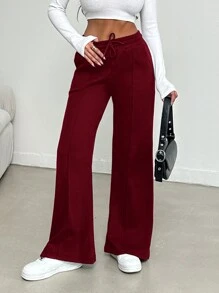Cottnline Trousers Made Of Knitted Fabric With Ribbed Seams On The Front - Burgundy - View 5