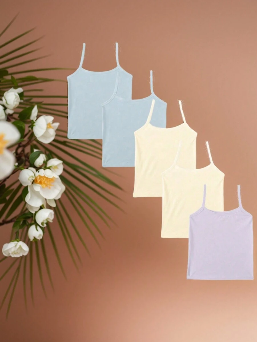 Young Girl Solid Color 4pcs/Set Camisole Tops Underwear - Multicolor - View 1